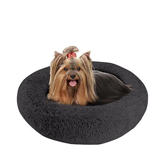 Arlee Rover Shaggy Round Calming Pet Bed Black Small - L:22 X W:22 X H:9