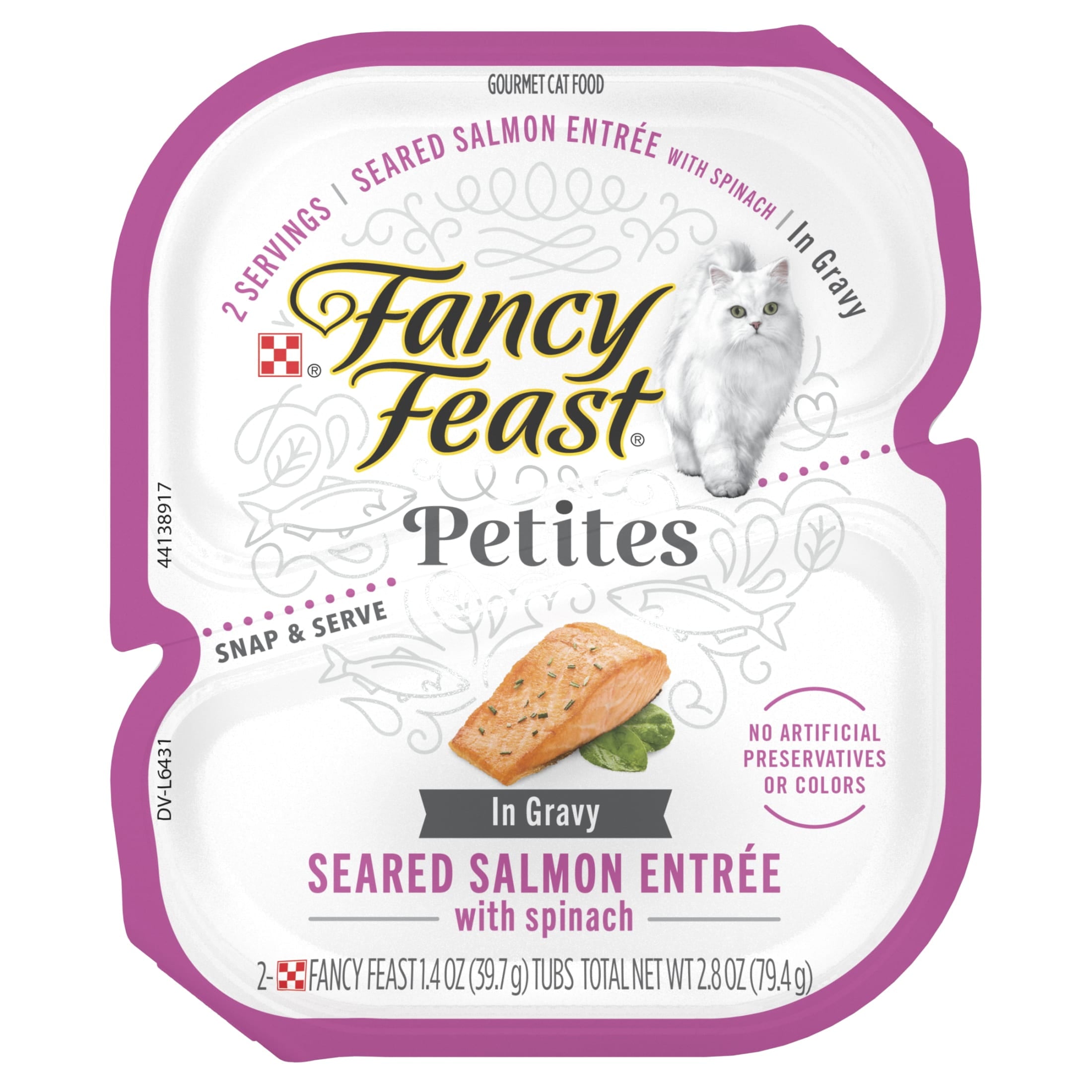 Purina Fancy Feast Petites Seared Salmon and Spinach in Gravy Entrée Wet Cat Food Trays - 2.8 Oz - Case of 12