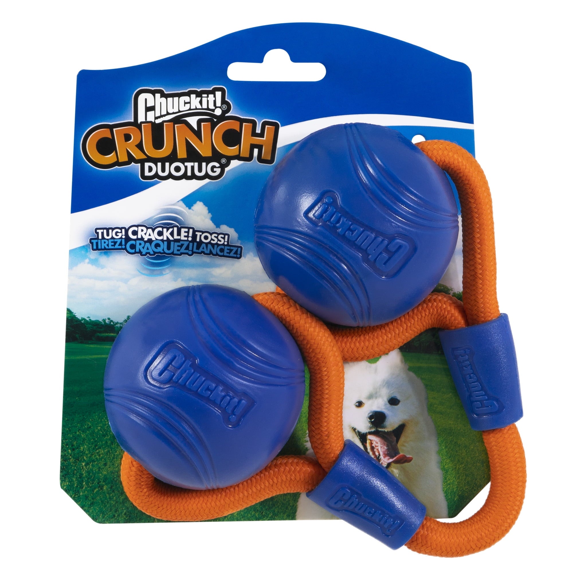 Chuckit! Tug Crakle Toss Crunch Sounding Dual-Ball and Rope Tugging Dog Toy - Nedium