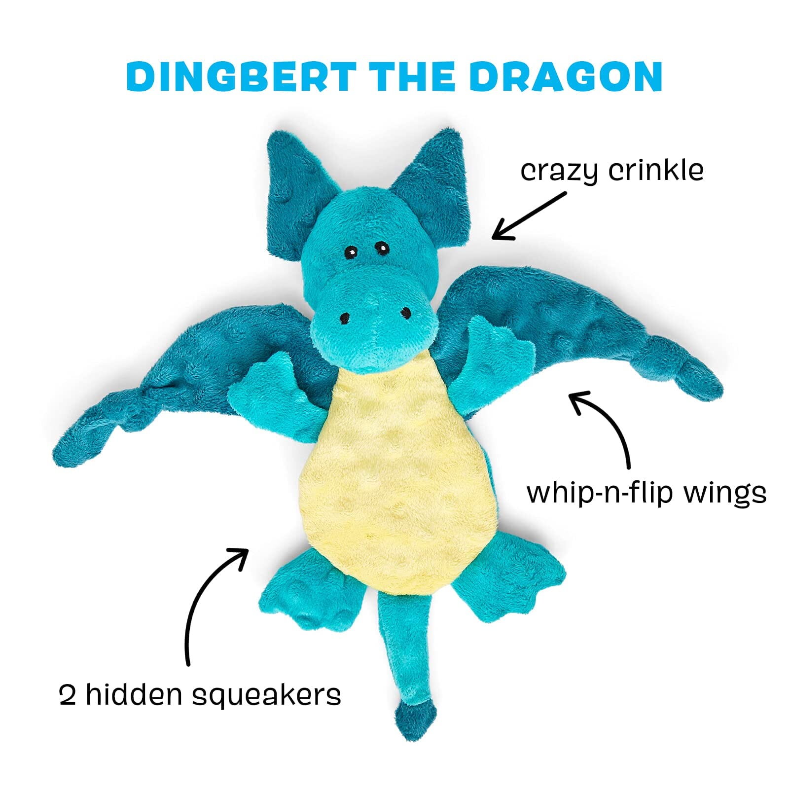 Bark Box Dingbert the Dragon Plush and Squeaky Dog Toy  