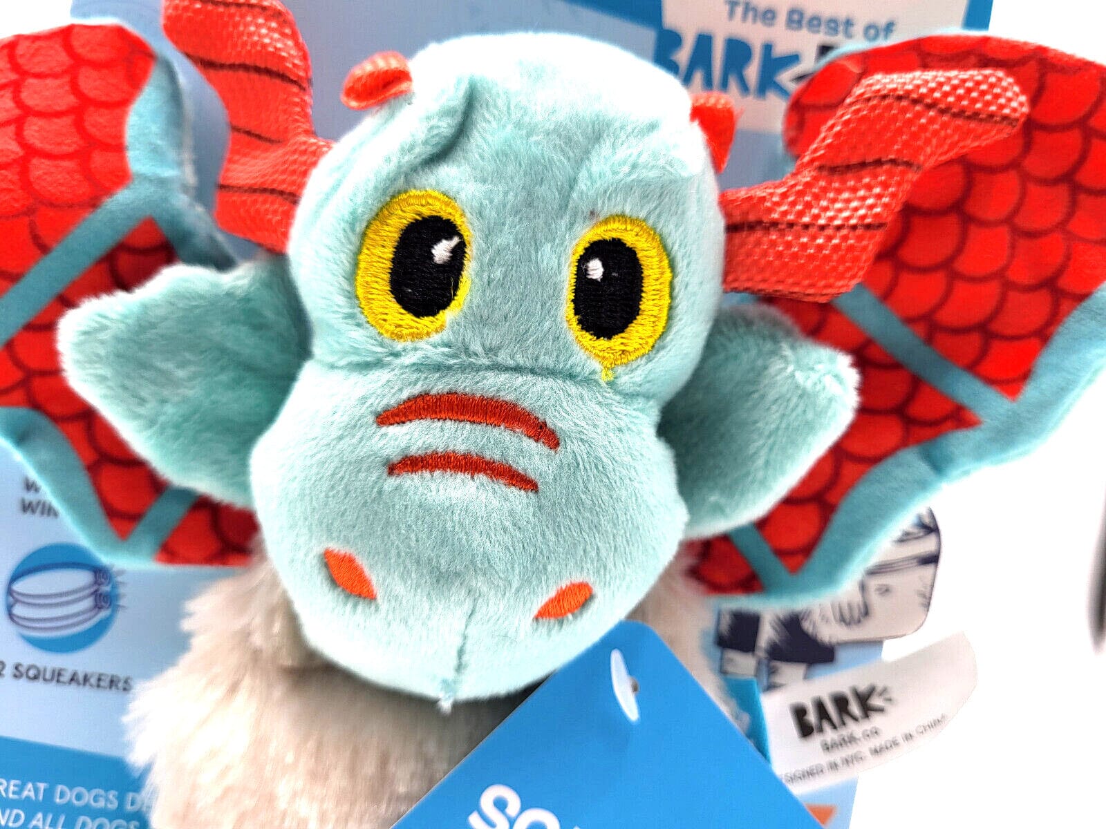 Bark Box Grimbold The Dragon Squeak Crinkle Plush Dog Toy - XS/Small