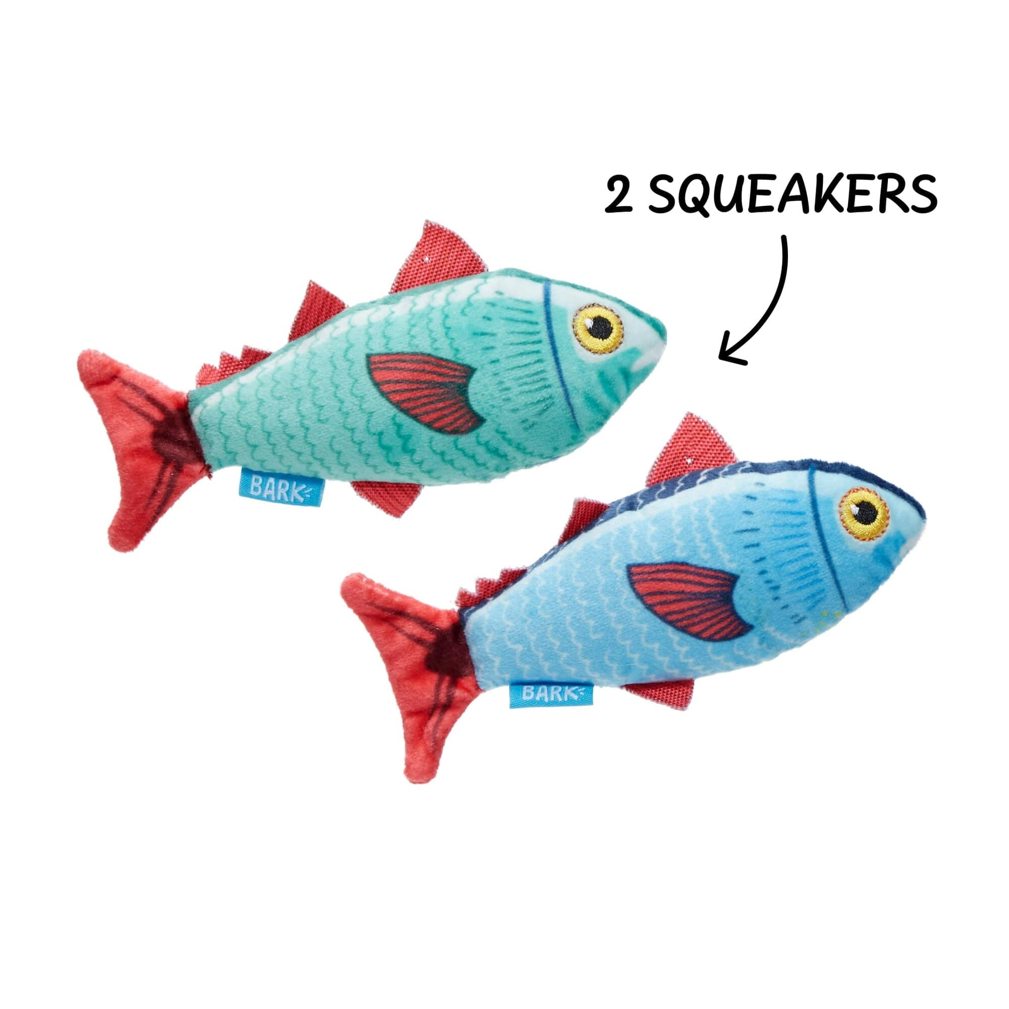 Bark Box Mike & Mike The Trout Twins 2-Piece Squeak and Crinkle Plush Dog Toy - XS/Small
