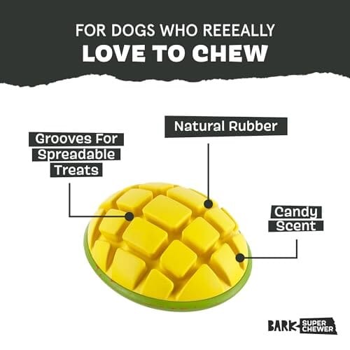 Bark Box Super Chewer Go Mango Candy Scented Treat-Spreading and Squeak Rubber Dog Toy - Large