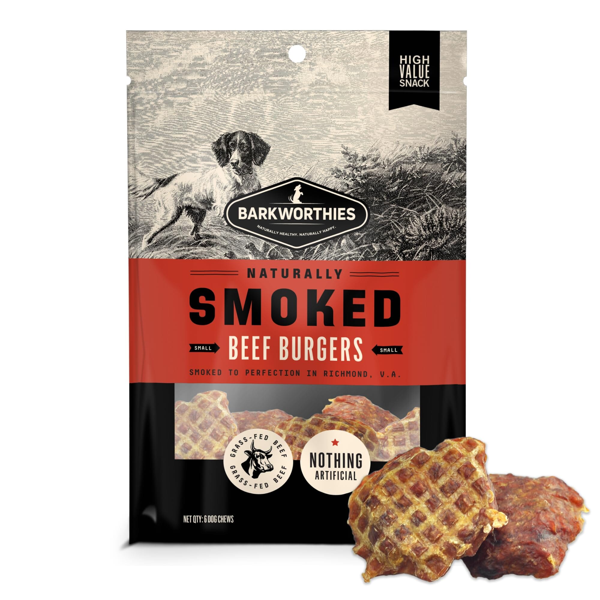 Barkworthies Backyard Barkers Sausage Beef Burgers Natural Dog Chews - 6 Pack  