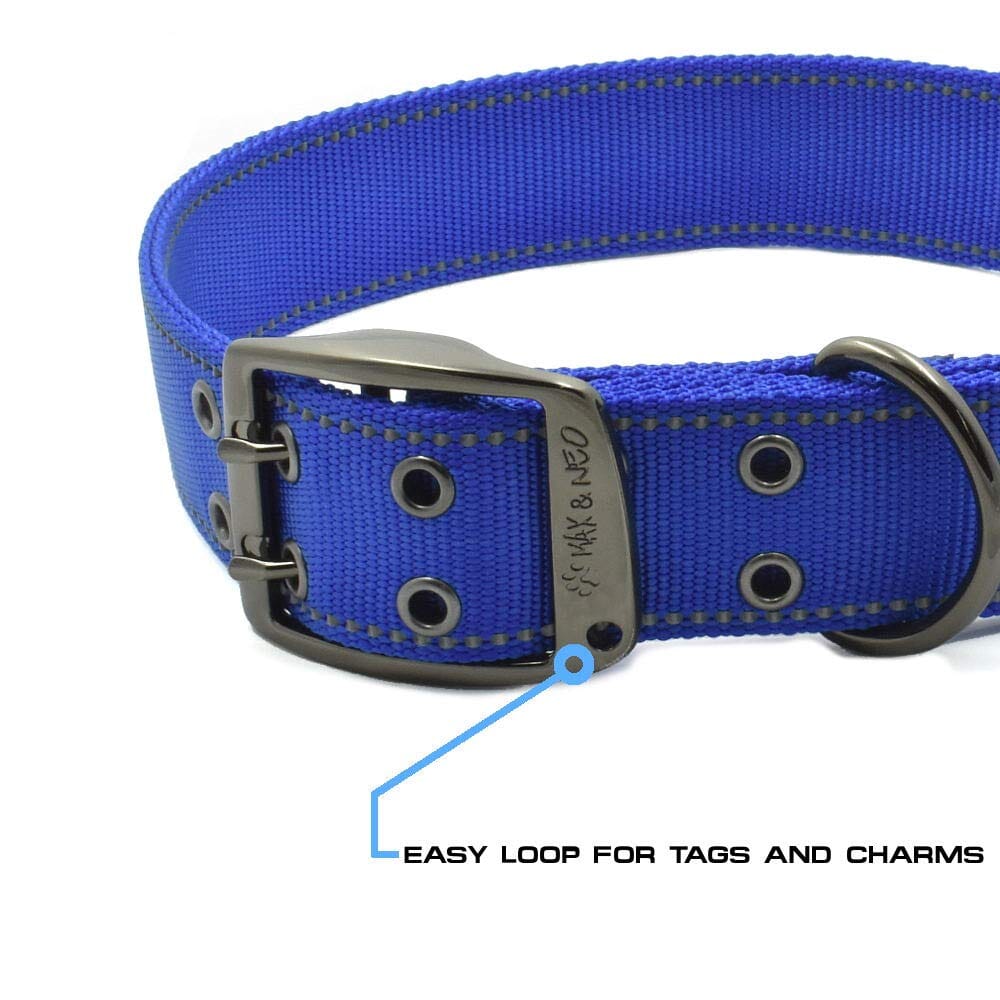 Bella and Max Heavy Adventure Dog Collar - Blue - Large  