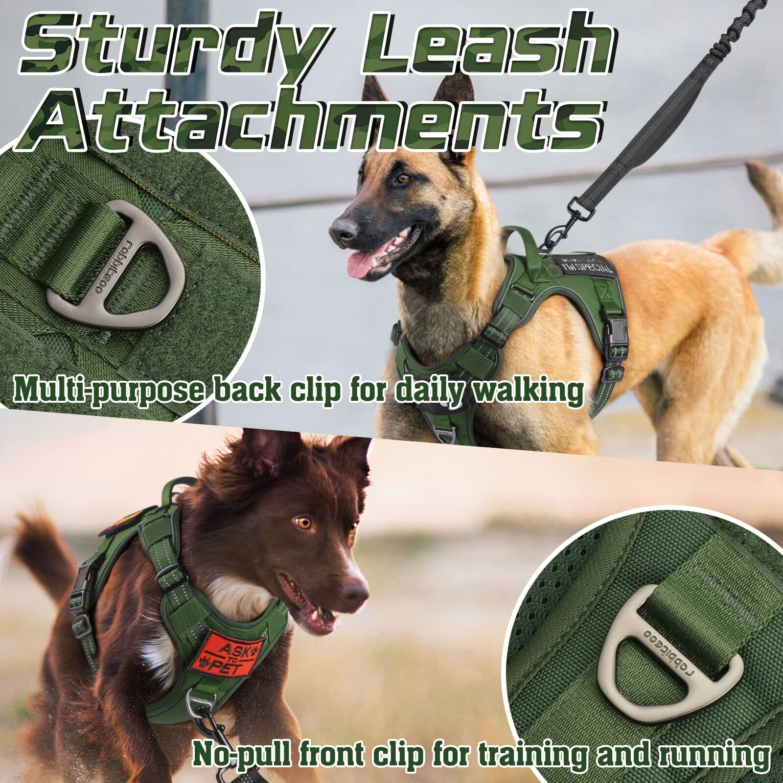 Bella and Max Heavy Adventure Dog Harness Green - Large/X-Large  