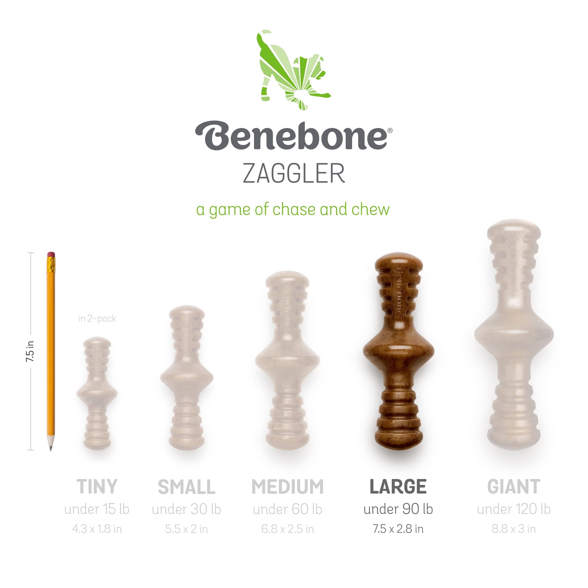 Benebone Made in USA Real Bacon Flavored Zaggler and Maplewood Stick Dog Chew Toy - Medium - 2 Pack