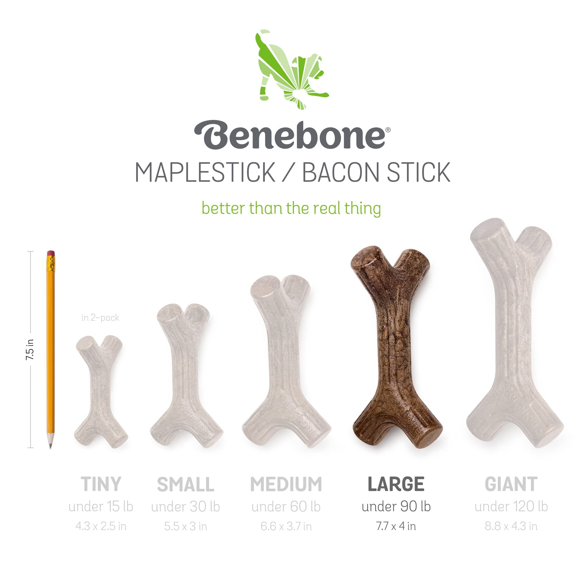 Benebone Made in USA Real Bacon Flavored Zaggler and Maplewood Stick Dog Chew Toy - Medium - 2 Pack