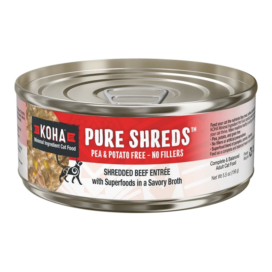 Koha Grain-Free Pure Shreds Shredded Beef Entrée Canned Cat Food - 5.5 Oz - Case of 12