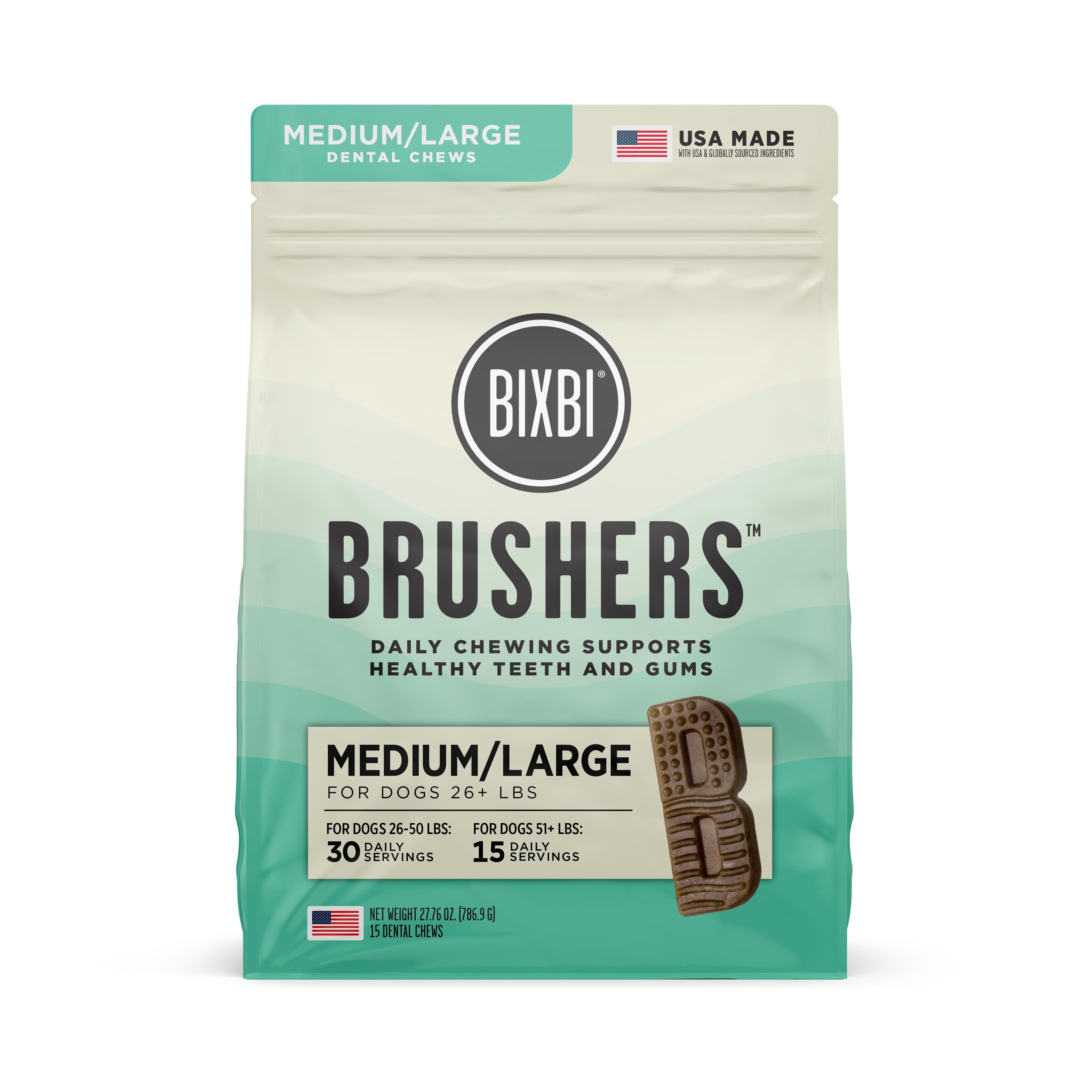 Bixbi Natural Brushers Dental Dog Chews - Medium/Large - 27.7 Oz - 15 Count  