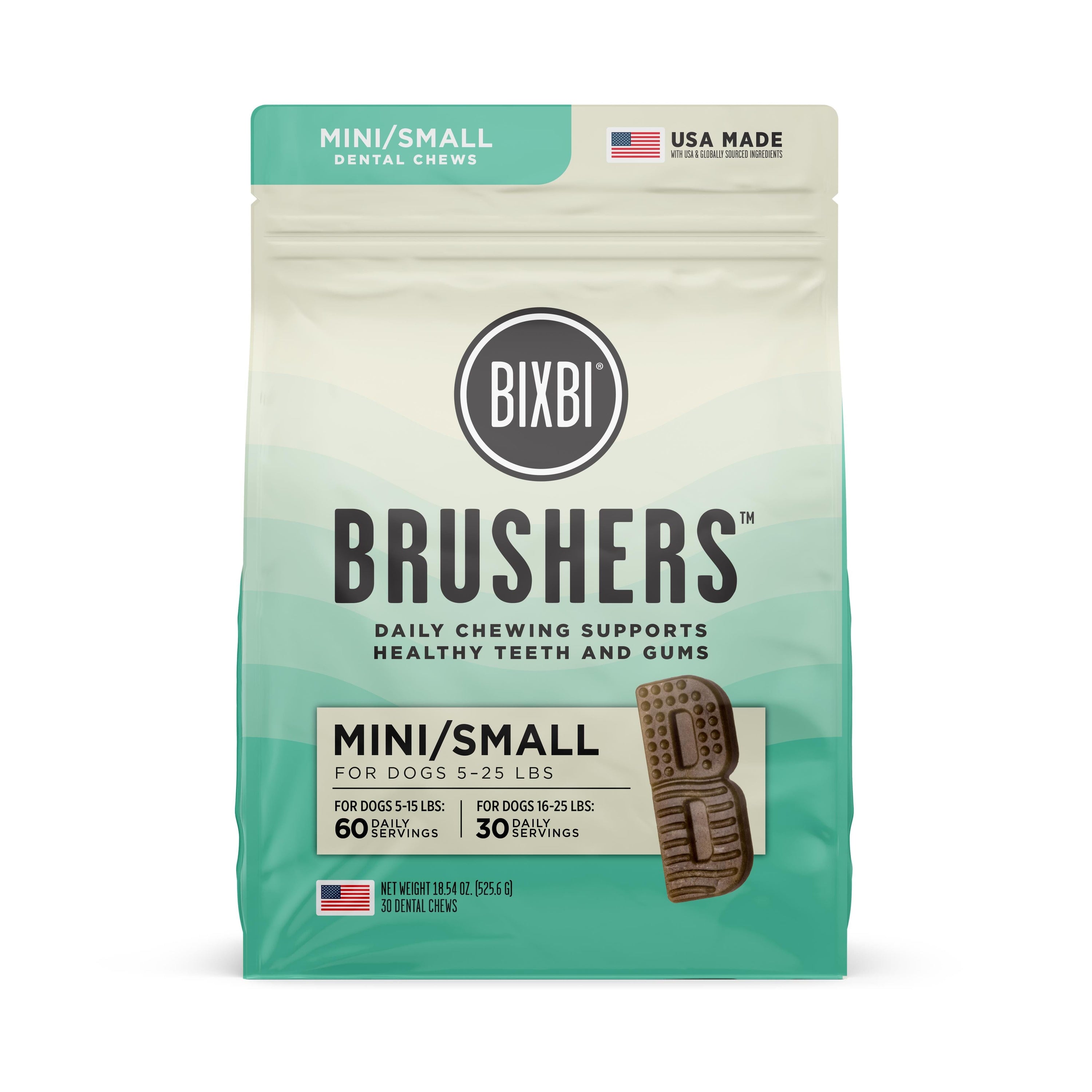 Bixbi Natural Brushers Dental Dog Chews - Mini/Small - 18.5 Oz - 30 Count  