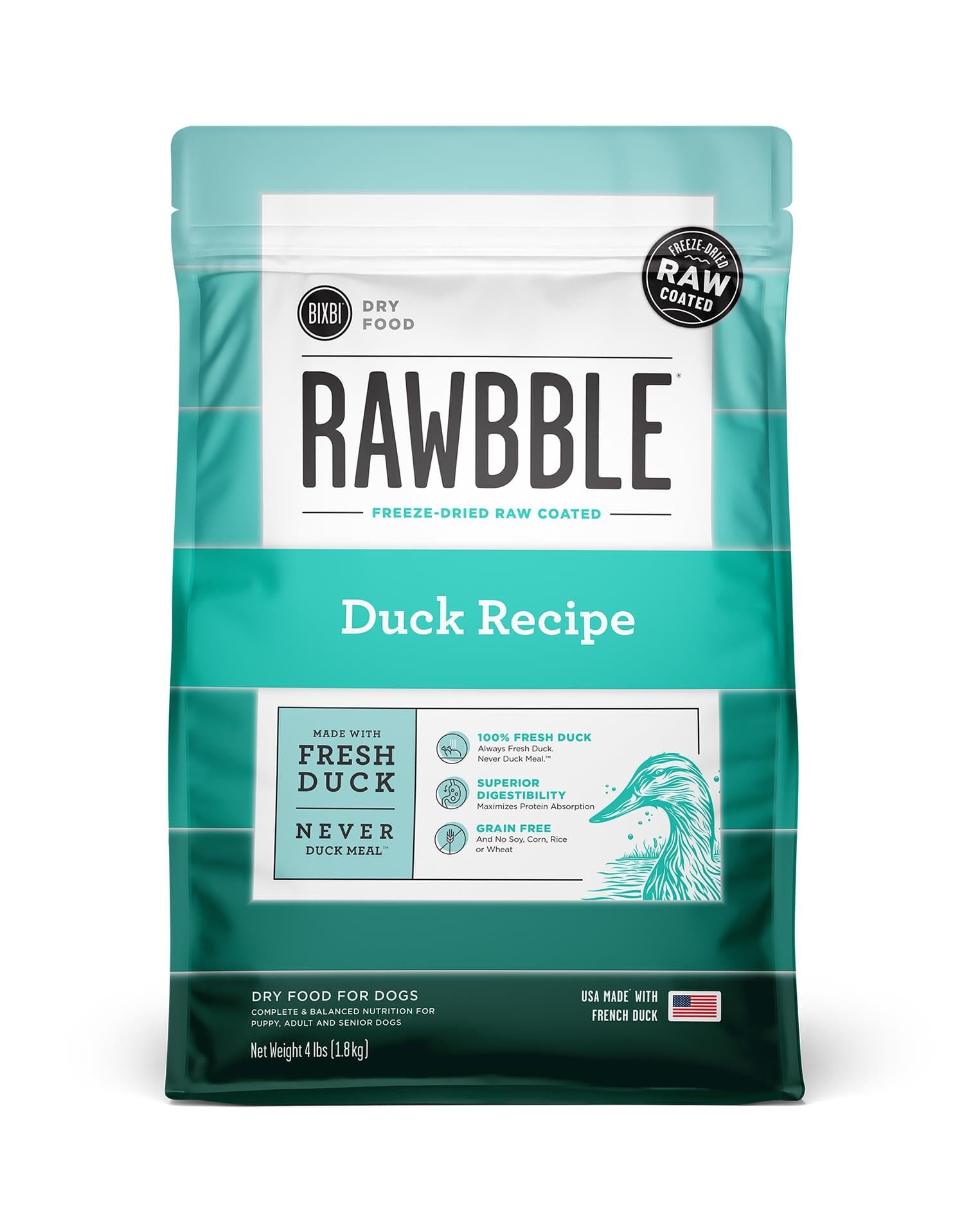 Bixbi Rawbble Duck Recipe Dry Dog Food - 4 Lbs  