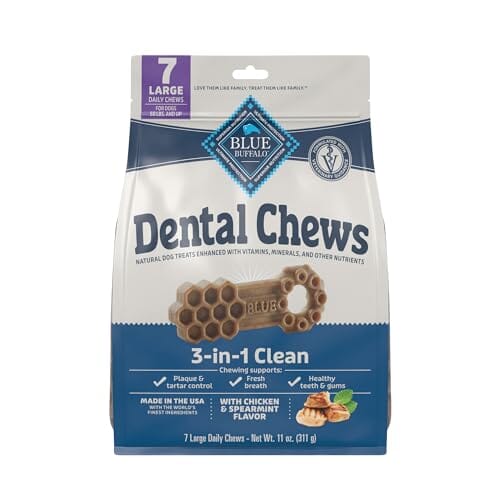 Blue Buffalo 3-in-1 Clean Chicken and Spearmint Dental Dog Chews Large - 7 Count - 11 Oz