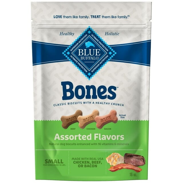 Blue Buffalo Bones Assorted Beef Bacon and Chicken Small Dog Biscuits Treats - 16 Oz  