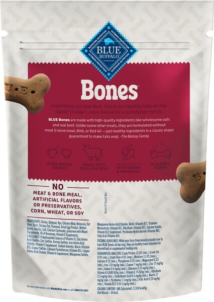 Blue Buffalo Bones Medium Beef Dog Biscuits Treats - 16 Oz
