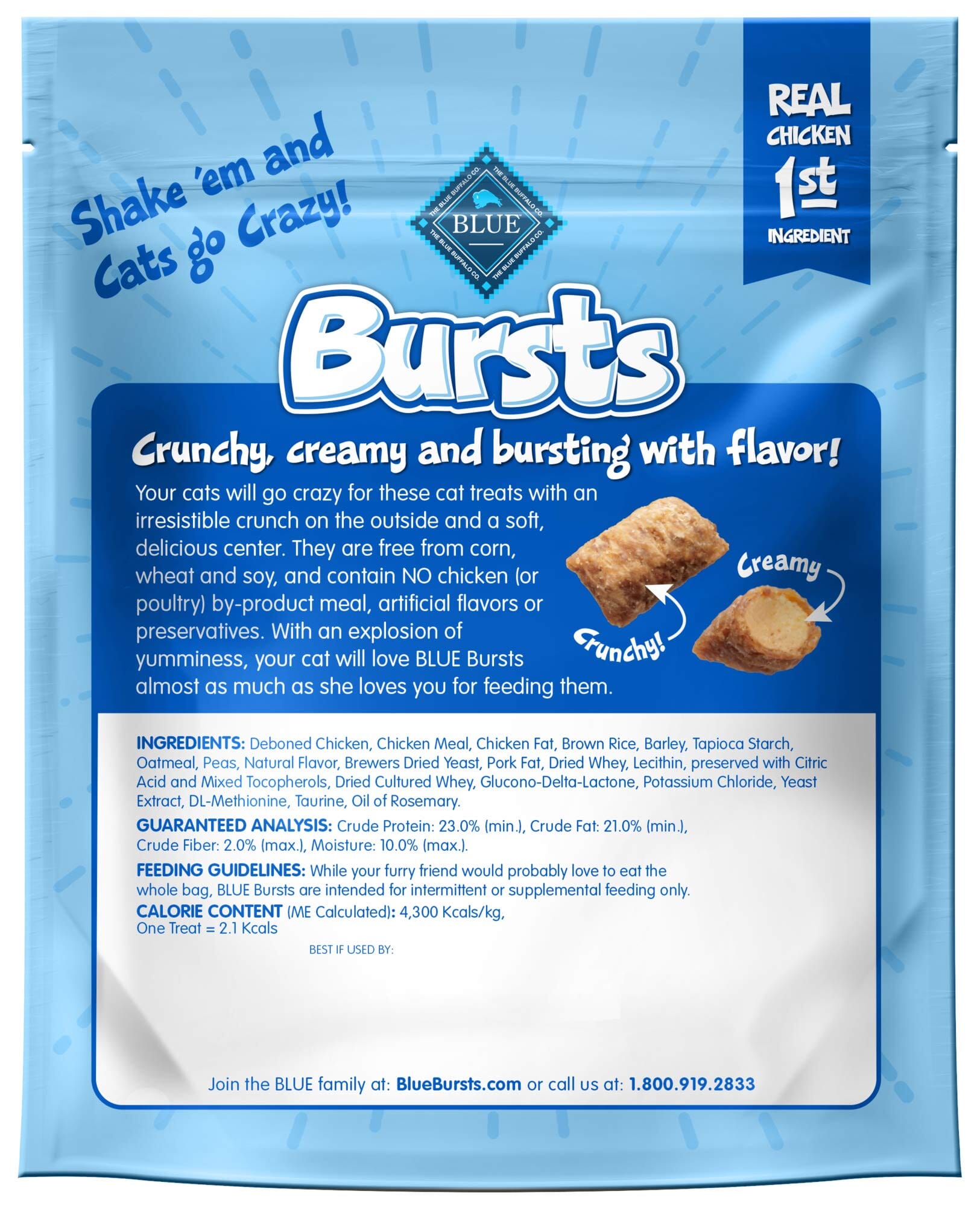 Blue Buffalo Bursts Crunchy and Creamy Chicken Crunchy Cat Treats  