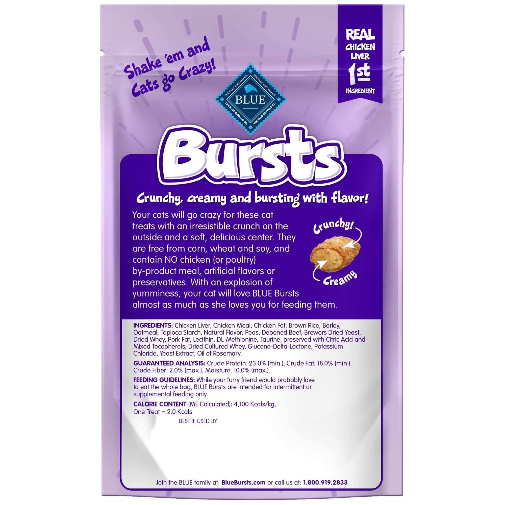 Blue Buffalo Bursts Crunchy and Creamy Liver and Beef Crunchy Cat Treats  