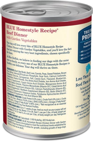 Blue Buffalo Homestyle Recipe Adult Beef Canned Dog Food - 12.5 Oz - Case of 12