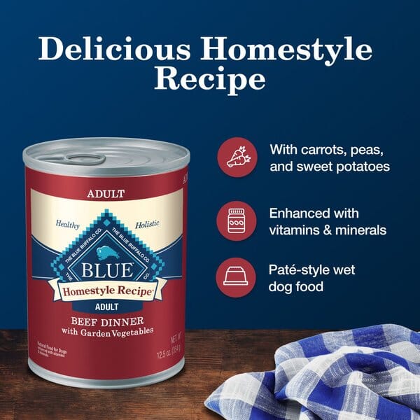 Blue Buffalo Homestyle Recipe Adult Beef Canned Dog Food - 12.5 Oz - Case of 12