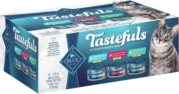 Blue Buffalo Tastefuls Flaked Tuna Chicken and Shrimp Canned Cat Food - Variety Pack - 3 Oz - Case of 12