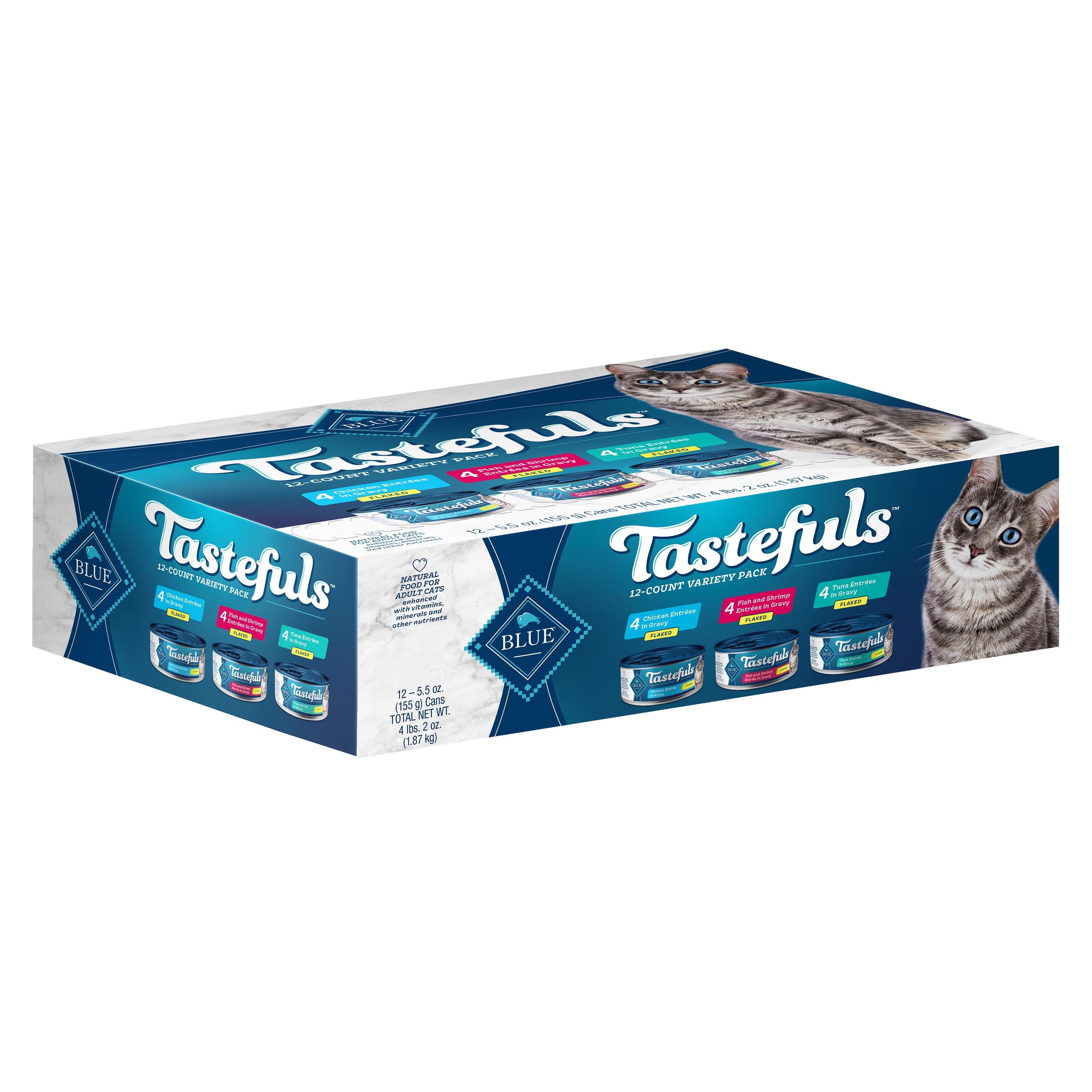 Blue Buffalo Tastefuls Flaked Tuna Chicken and Shrimp Canned Cat Food - Variety Pack - 5.5 Oz - Case of 12  