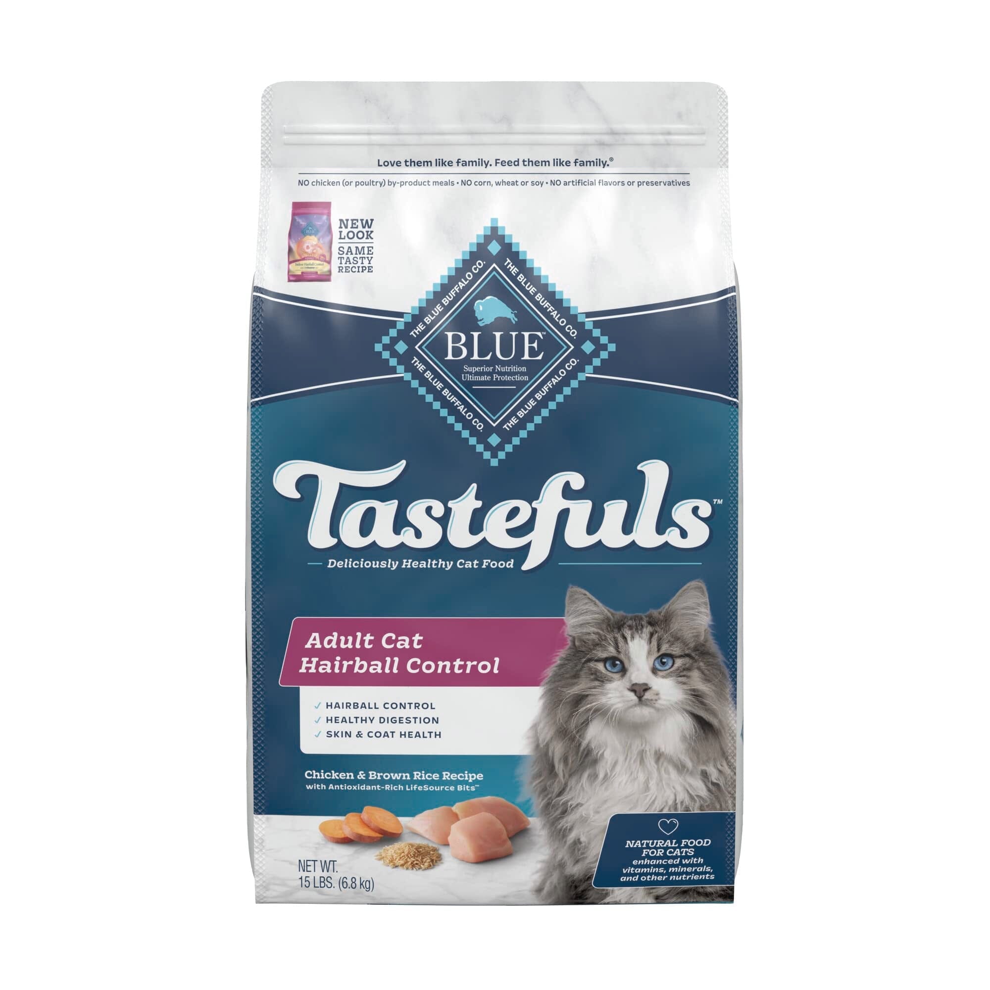 Blue Buffalo Tastefuls Indoor Adult Hairball Control Natural Chicken Dry Cat Food 15 Lbs 