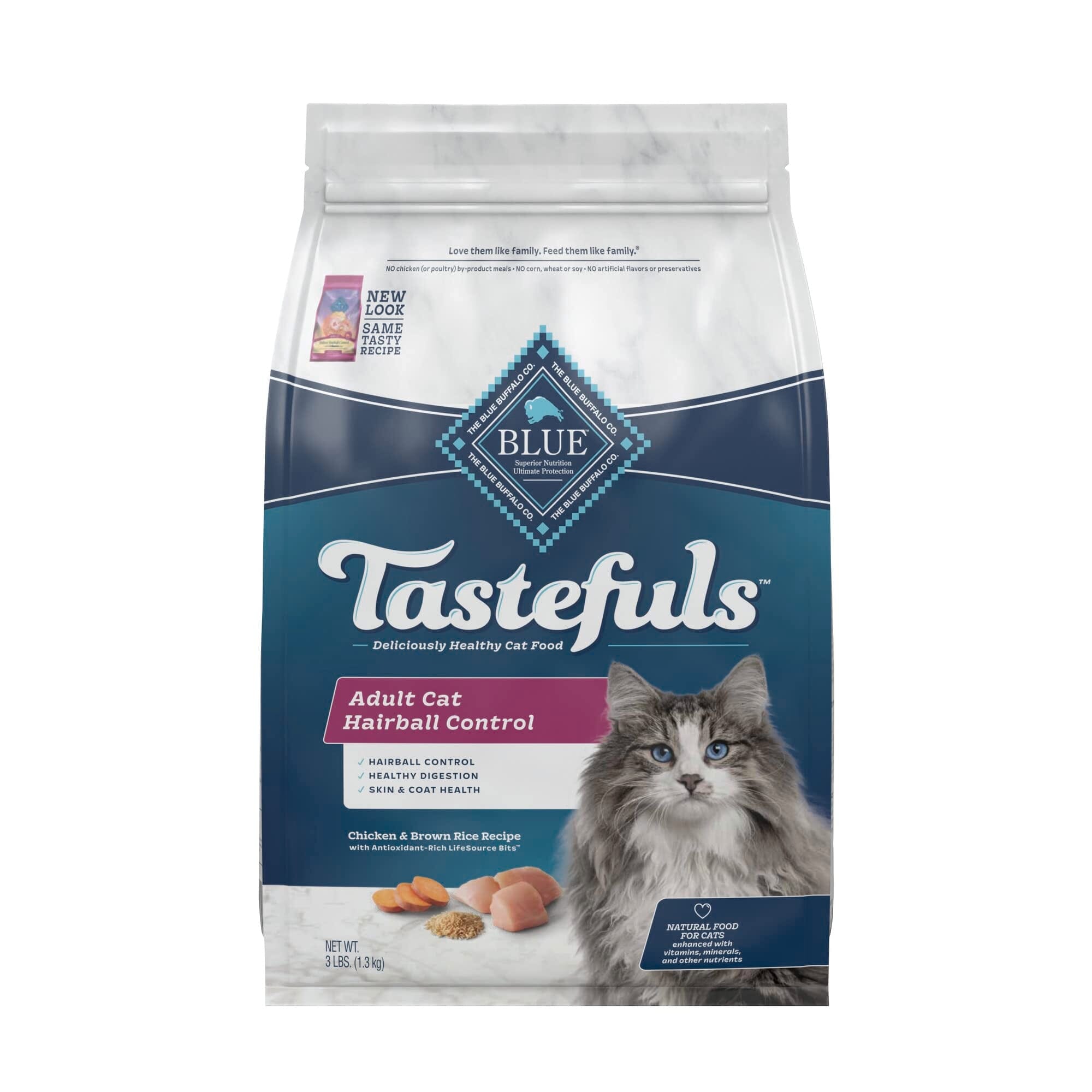 Blue Buffalo Tastefuls Indoor Adult Hairball Control Natural Chicken Dry Cat Food 3 Lbs 