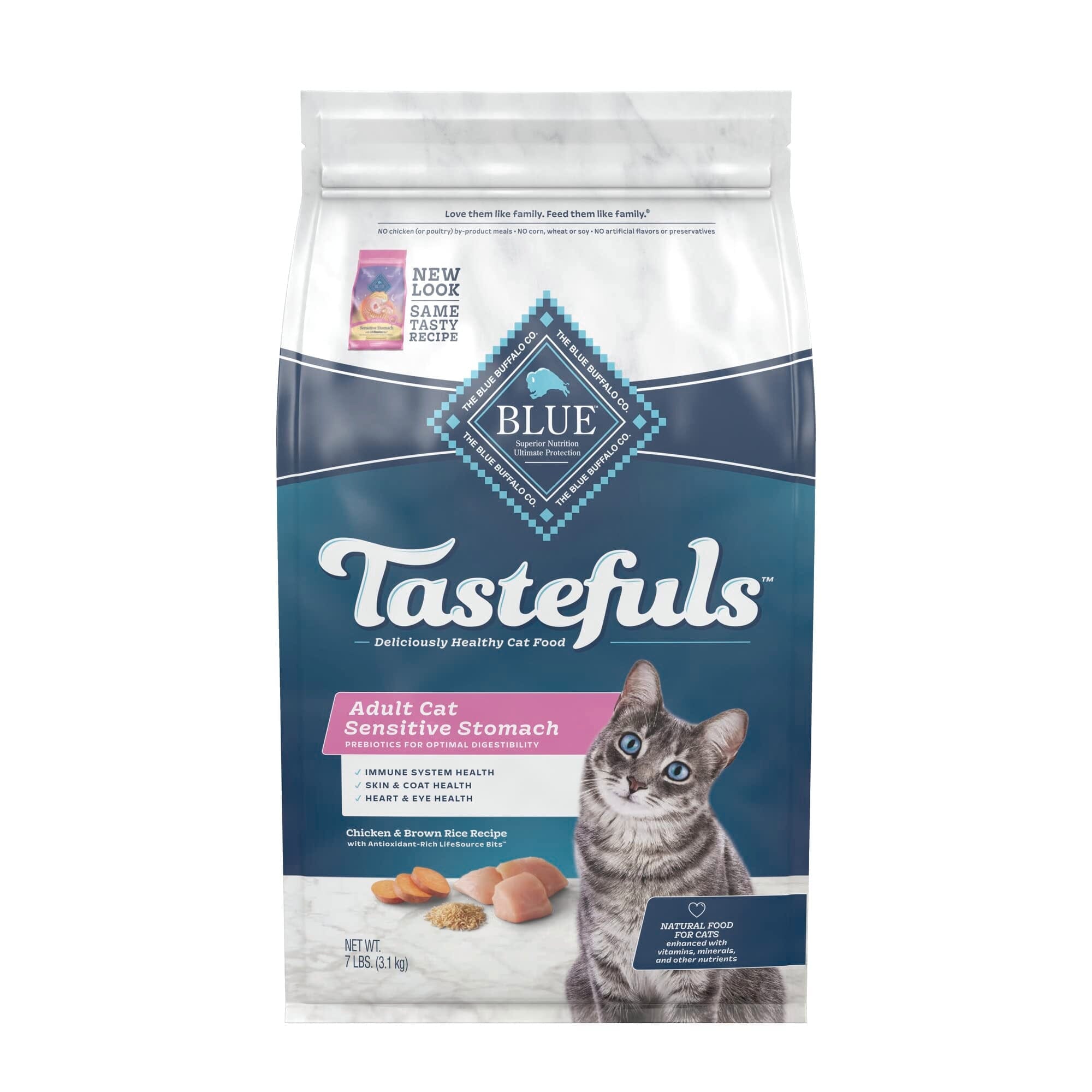 Blue Buffalo Tastefuls Natural Adult Sensitive Stomach Chicken Dry Cat Food 7 Lbs 