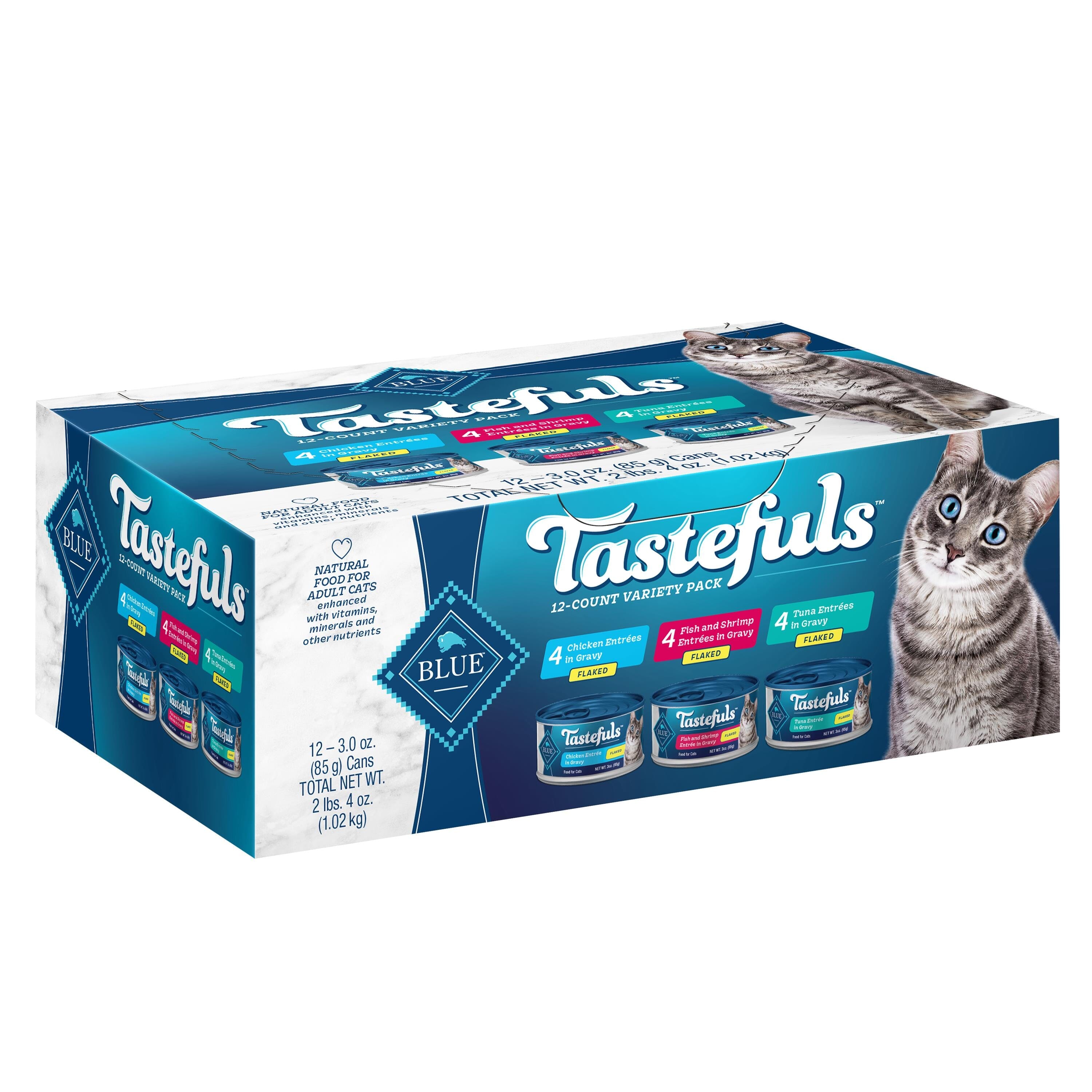 Blue Buffalo Tastefuls Natural Flaked Variety Pack Tuna, Chicken and Fish & Shrimp Entrees in Gravy Wet Cat Food  