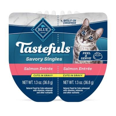 Blue Buffalo Tastefuls Savory Singles Adult Salmon Cuts in Gravy Wet Cat Food - 2.6 Oz - 10 Trays  