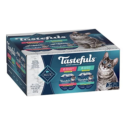 Blue Buffalo Tastefuls Savory Singles Adults Salmon and Tuna Cuts in Gravy Canned Cat Food - Variety Pack Tub - 2.6 Oz  - Case of 12  