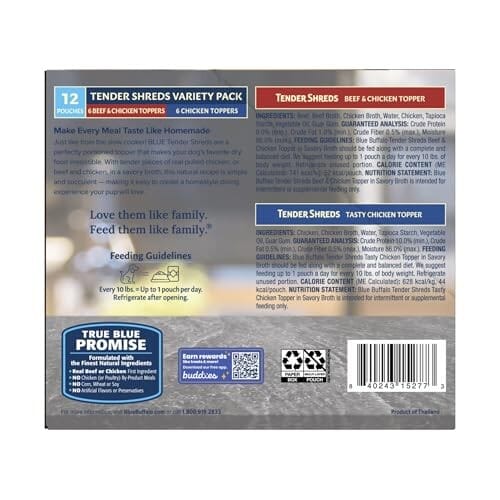 Blue Buffalo Tender Shreds Beef and Chicken Variety Pack Dog Food Topper - 2.5 Oz - Case of 12 - 2 Pack