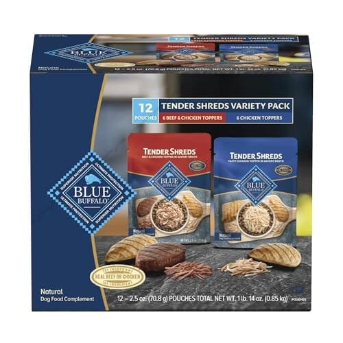 Blue Buffalo Tender Shreds Beef and Chicken Variety Pack Dog Food Topper - 2.5 Oz - Case of 12 - 2 Pack Default Title