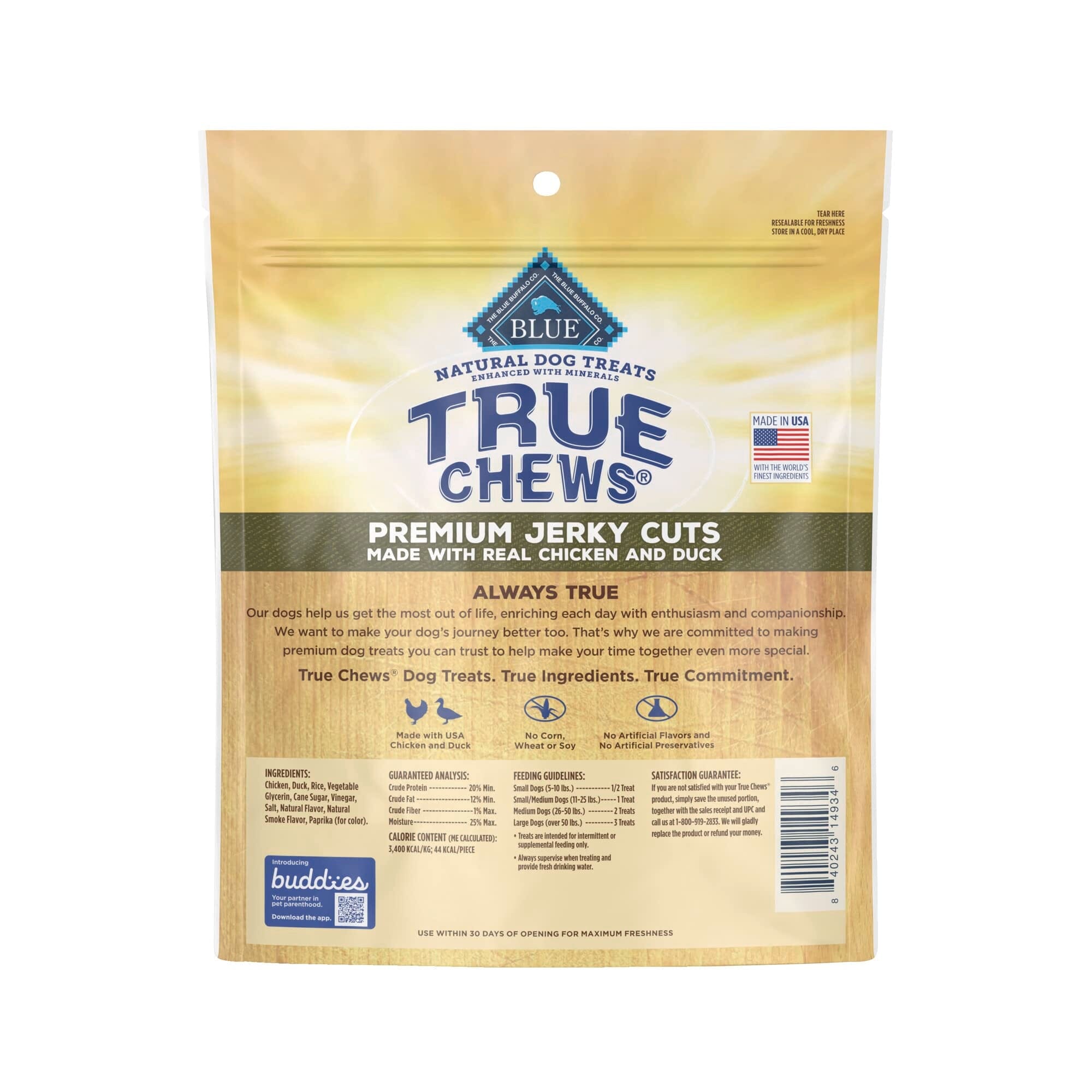 Blue Buffalo True Chews Premium Jerky Cuts Duck Natural Dog Treats  