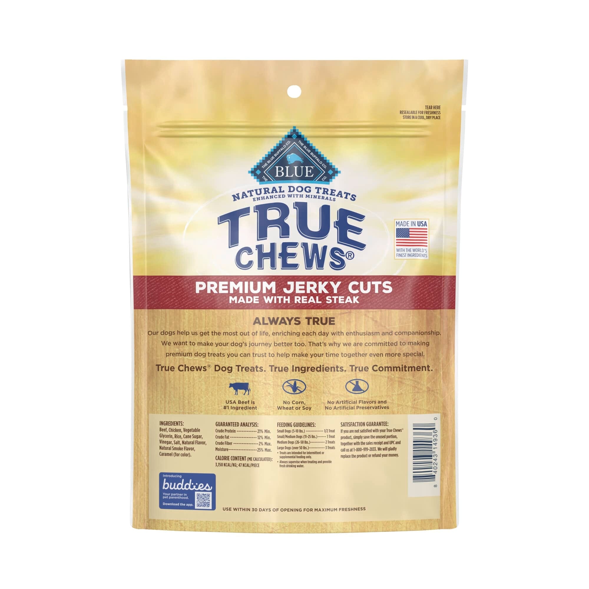 Blue Buffalo True Chews Premium Jerky Cuts Steak Natural Dog Treats  