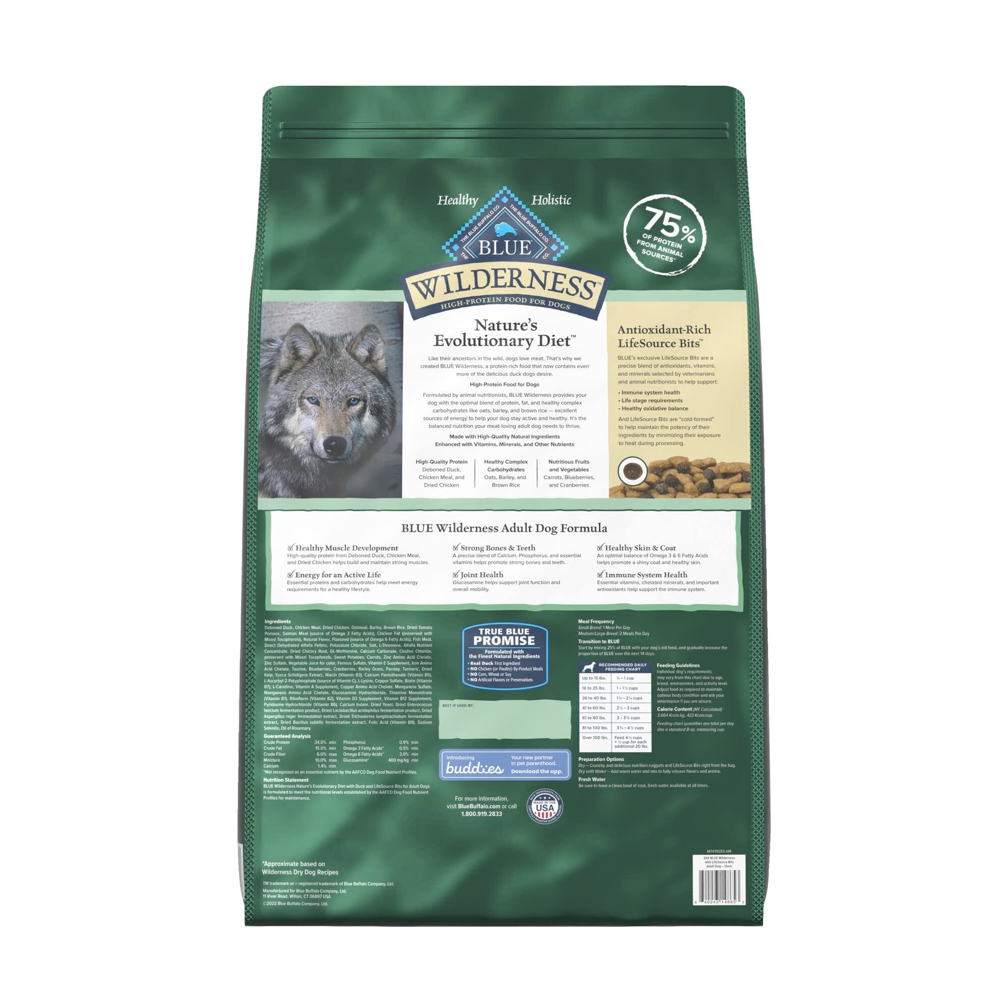 Blue Buffalo Wilderness Adult High-Protein Duck with Wholesome Grains Dry Dog Food  