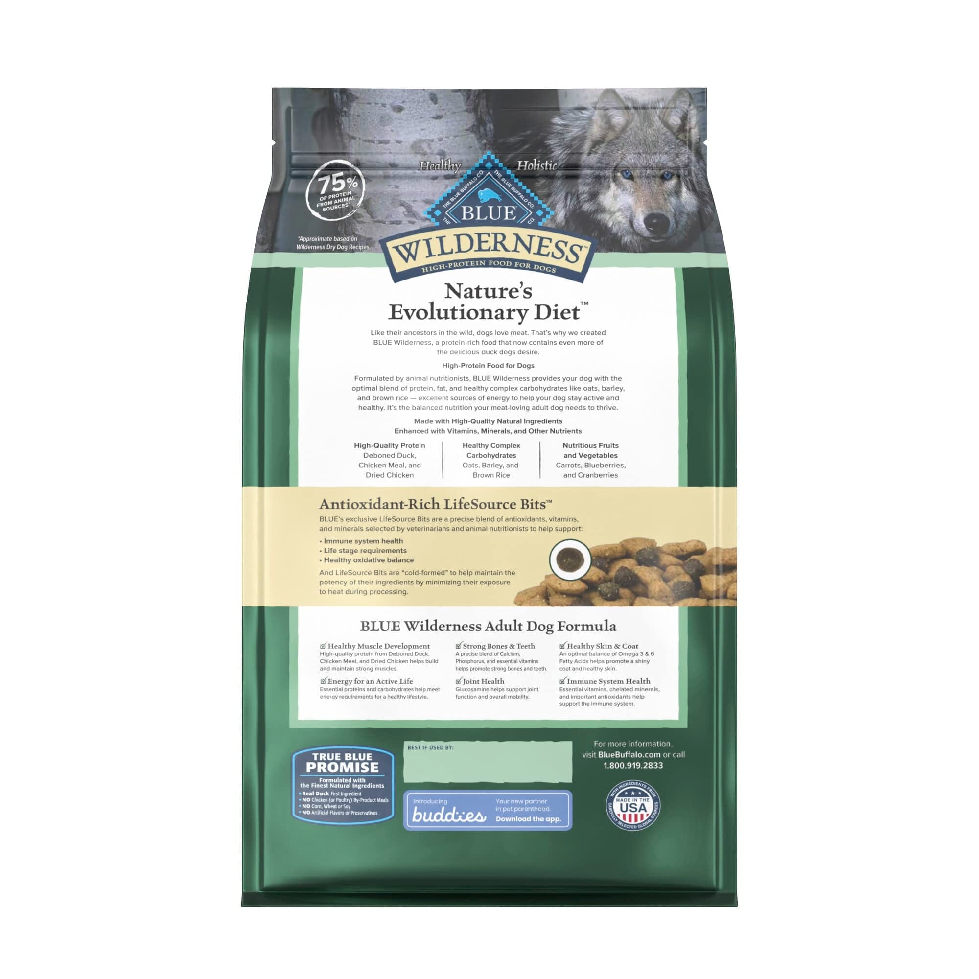 Blue Buffalo Wilderness Adult High-Protein Duck with Wholesome Grains Dry Dog Food  