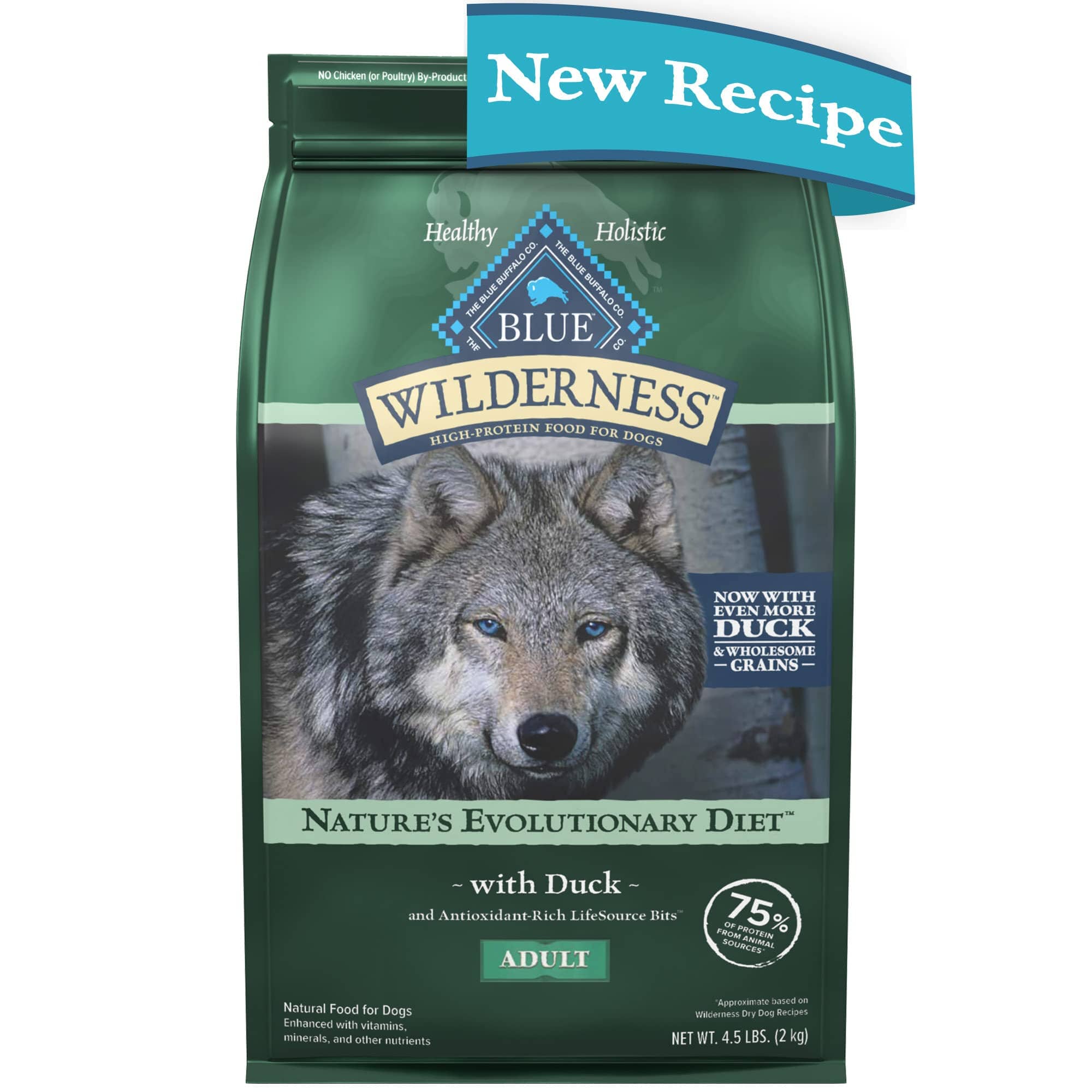 Blue Buffalo Wilderness Adult High-Protein Duck with Wholesome Grains Dry Dog Food 4.5 Lbs 