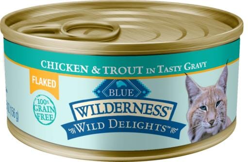 Blue Buffalo Wilderness Adult High-Protein Grain-Free Flaked Chicken and Trout Wet Cat Food - 5.5 Oz - Case of 24  