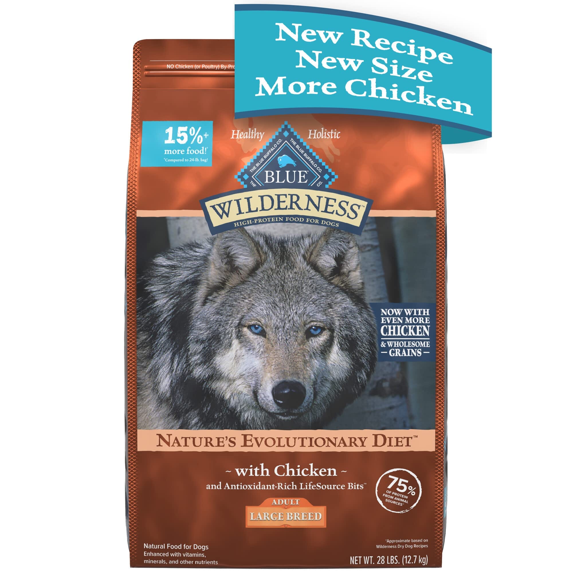 Blue Buffalo Wilderness Adult Large-Breed High-Protein Chicken with Wholesome Grains Dry Dog Food 28 Lbs 