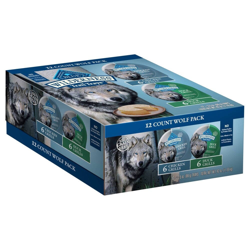 Blue Buffalo Wilderness Grain-Free Chicken and Duck Wet Dog Food Tray - Variety Pack - 3.5 Oz - 12 Count  