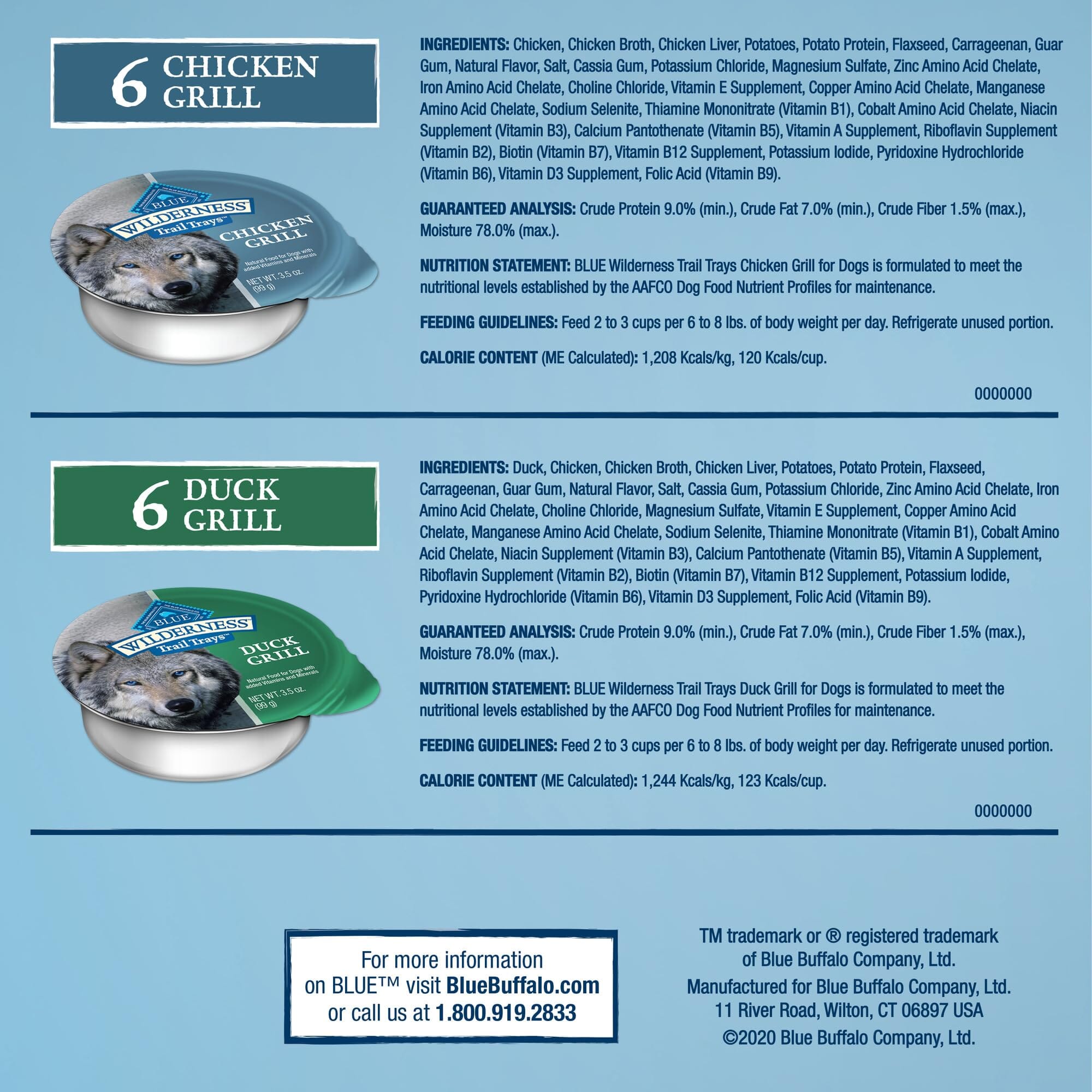 Blue Buffalo Wilderness Grain-Free Chicken and Duck Wet Dog Food Tray - Variety Pack - 3.5 Oz - 12 Count  