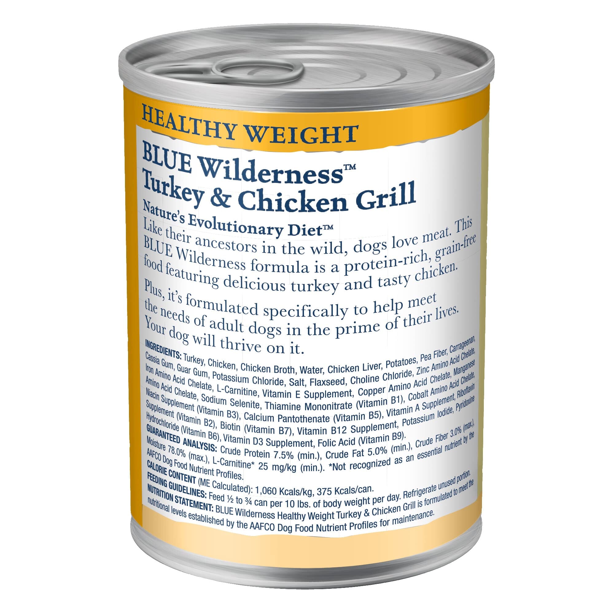 Blue Buffalo Wilderness Healthy Weight Turkey and Chicken Canned Dog Food - 12.5 Oz - Case of 12  
