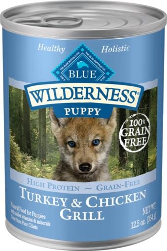 Blue Buffalo Wilderness Puppy Grain-Free Grilled Chicken and Turkey Canned Dog Food - 12.5 Oz - Case of 12  