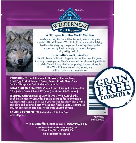 Blue Buffalo Wilderness Trail Toppers Wild Cuts Beef and Gravy Canned Dog Food - 3 Oz - Case of 24