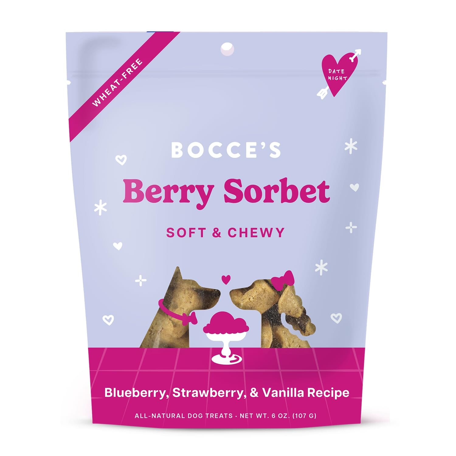 Bocce's Bakery Made in USA Berry Sorbet Blueberry Strawberry and Vanilla Soft and Chewy Dog Treats - 6 Oz