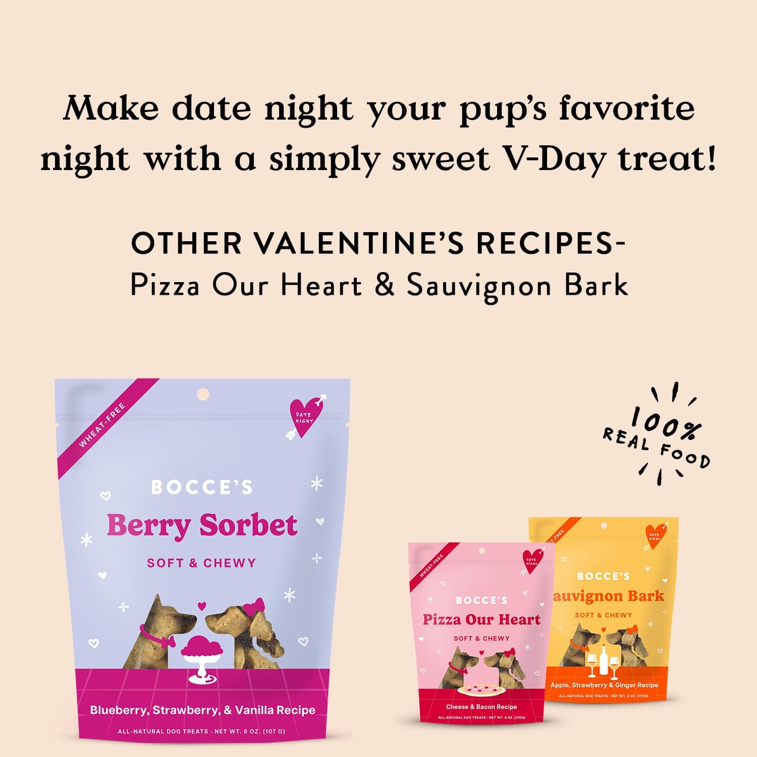 Bocce's Bakery Made in USA Berry Sorbet Blueberry Strawberry and Vanilla Soft and Chewy Dog Treats - 6 Oz