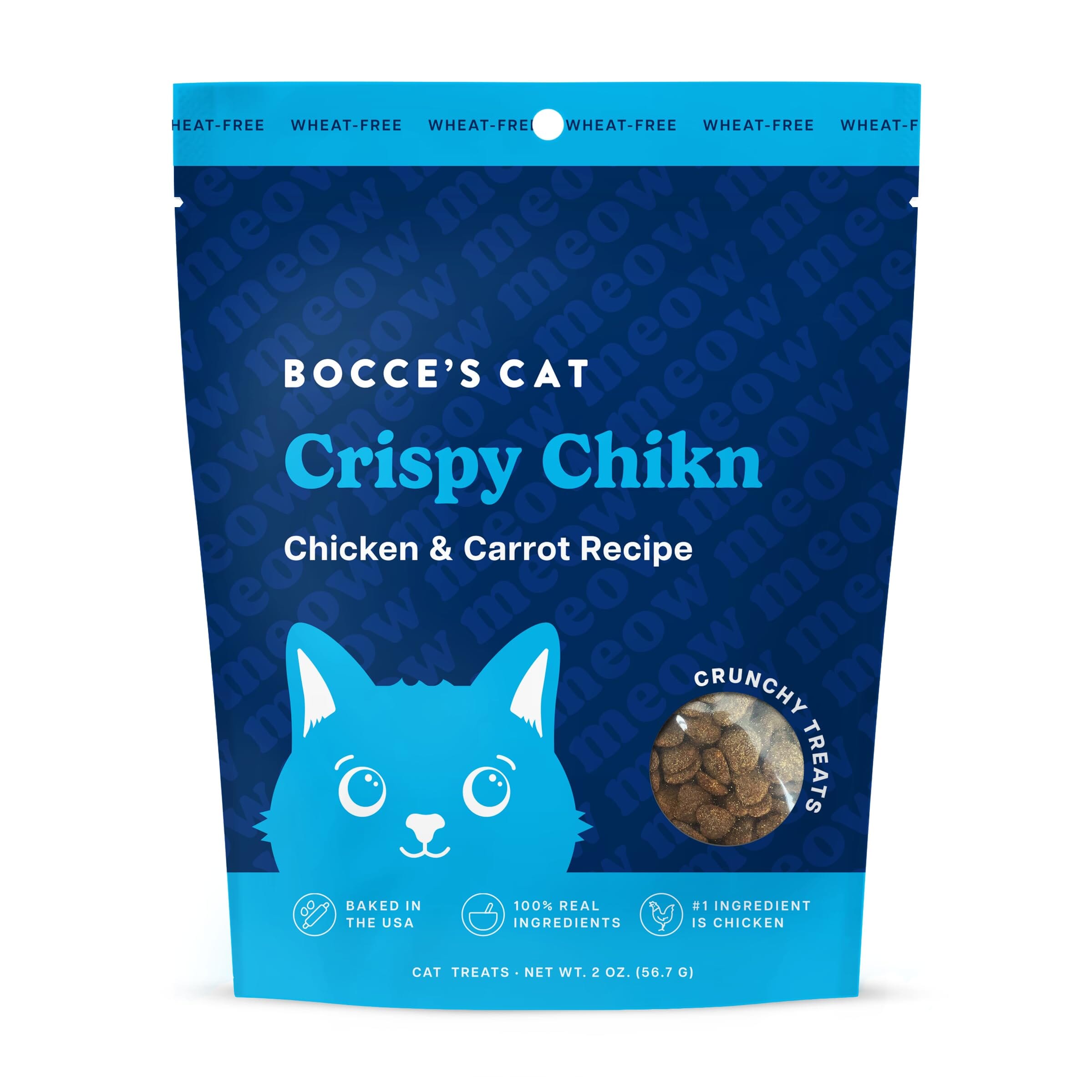 Bocce's Bakery Made in USA Crispy Chikn Limited Ingredient Diet Chicken and Carrots Crunchy Cat Treats - 2 Oz
