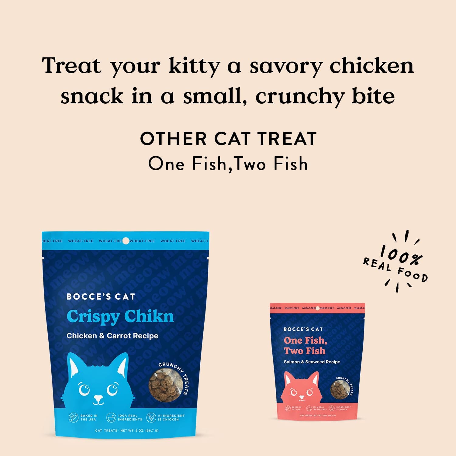 Bocce's Bakery Made in USA Crispy Chikn Limited Ingredient Diet Chicken and Carrots Crunchy Cat Treats - 2 Oz
