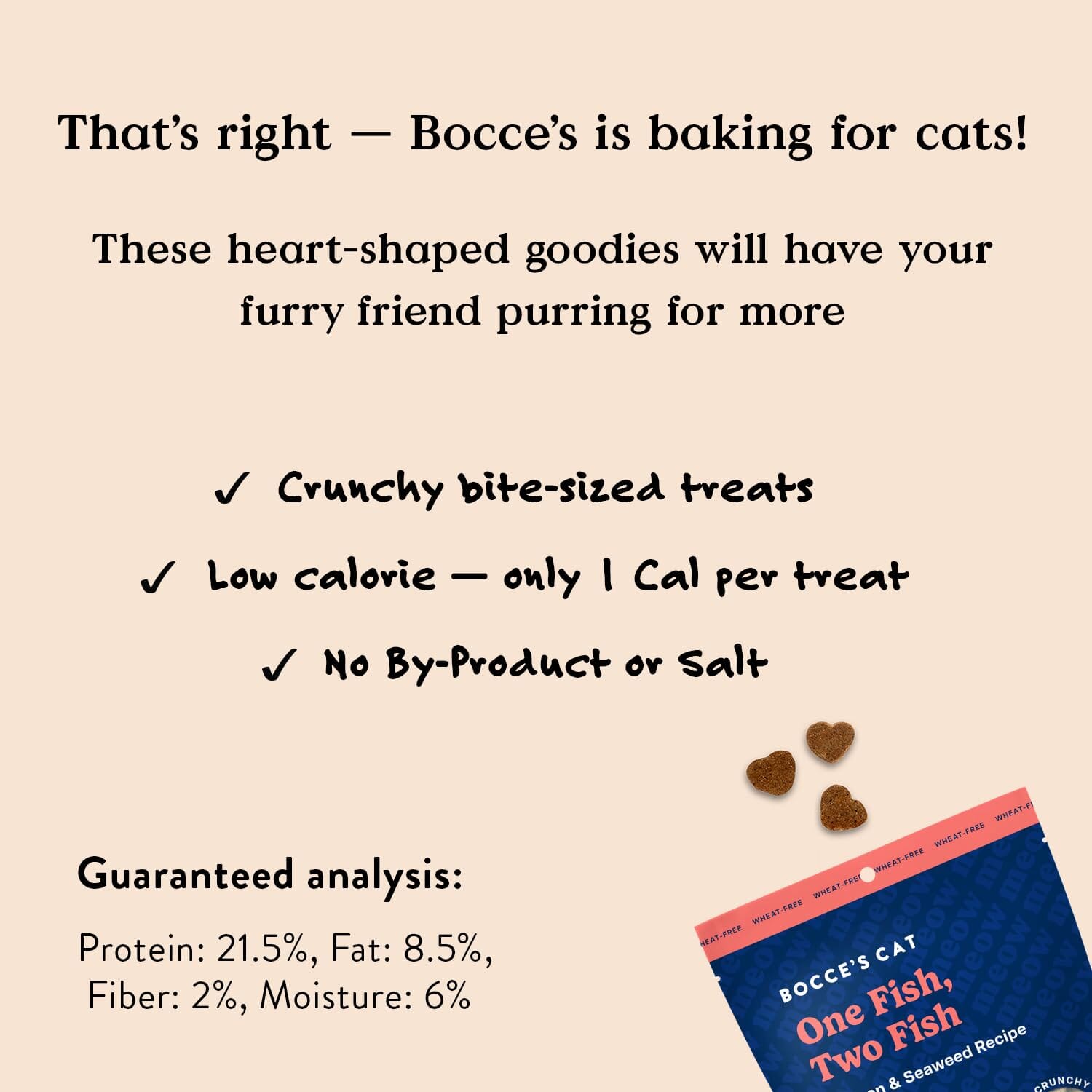 Bocce's Bakery Made in USA One Fish Two Fish Limited Ingredient Diet Seaweed and Salmon Crunchy Cat Treats  - 2 Oz